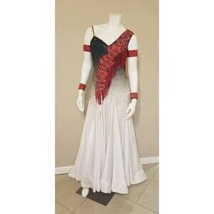 Ballroom Dance Competition American Smooth Dress White Black Red Size S/M